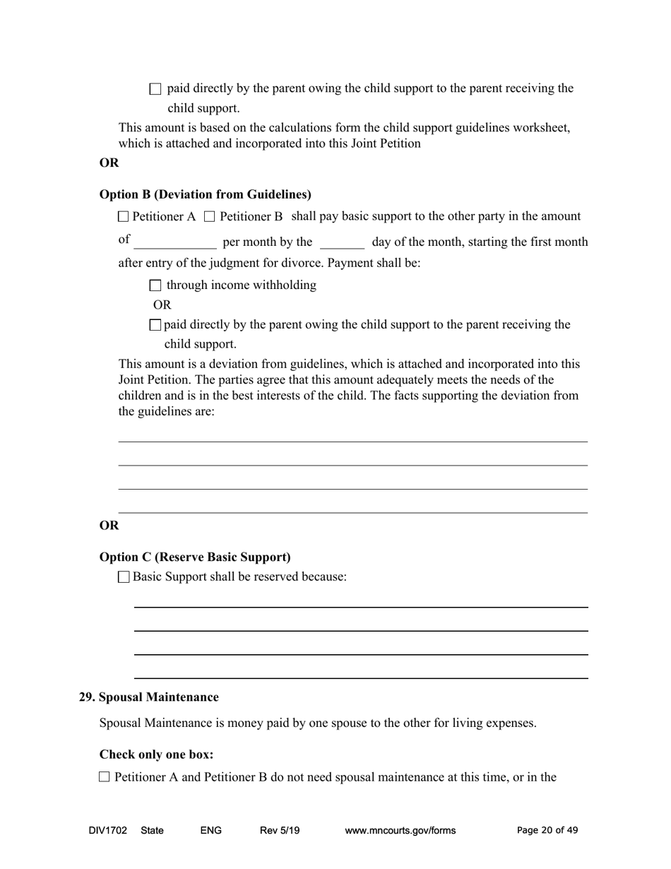 Form DIV1702 Joint Petition, Agreement, and Judgment and Decree for Marriage Dissolution With Children - Minnesota, Page 20