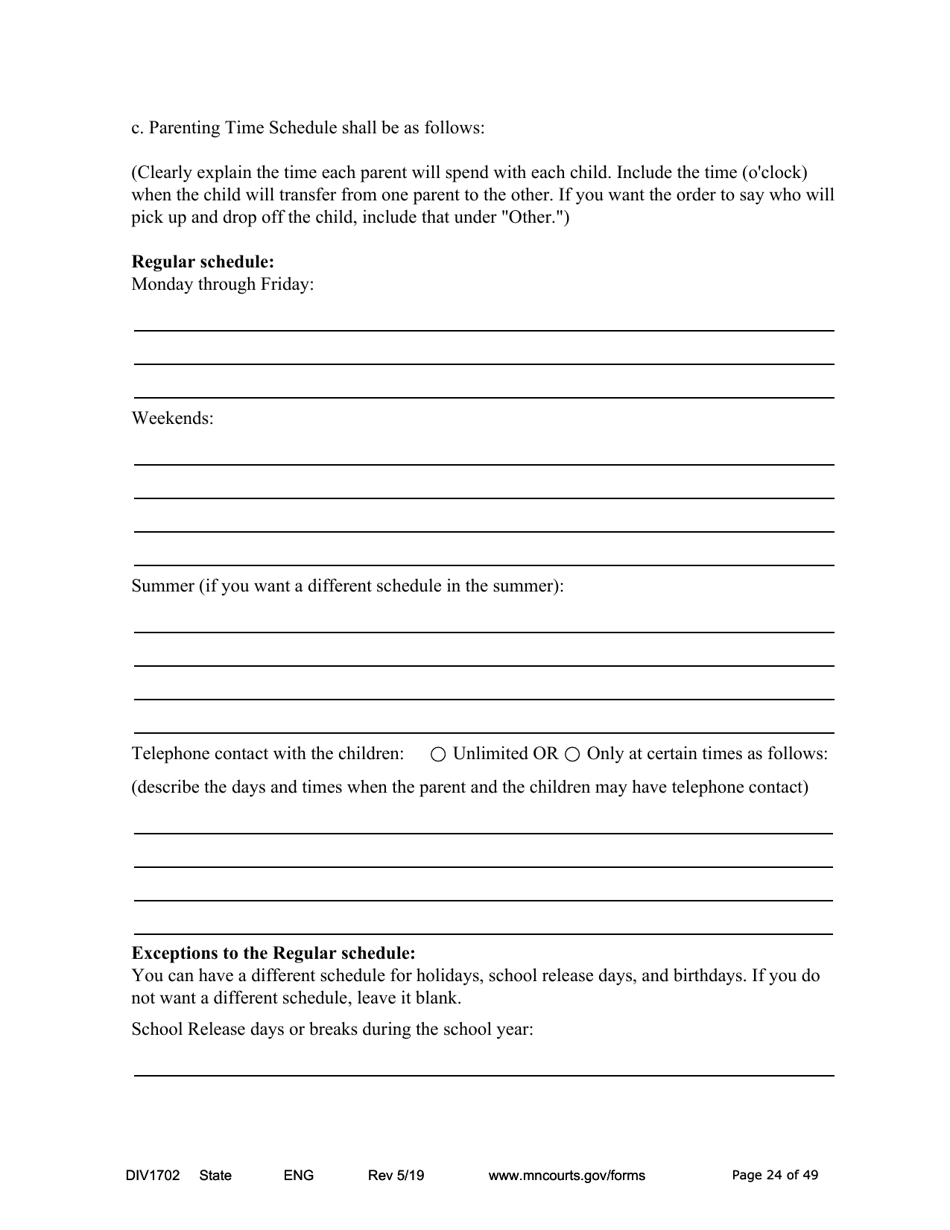 Form DIV1702 Joint Petition, Agreement, and Judgment and Decree for Marriage Dissolution With Children - Minnesota, Page 24