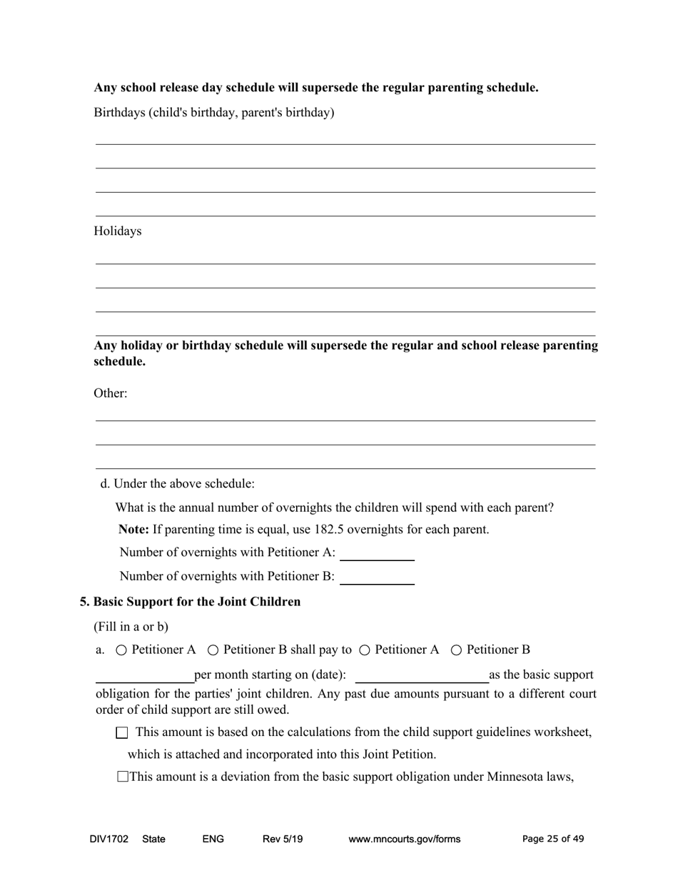 Form DIV1702 Joint Petition, Agreement, and Judgment and Decree for Marriage Dissolution With Children - Minnesota, Page 25