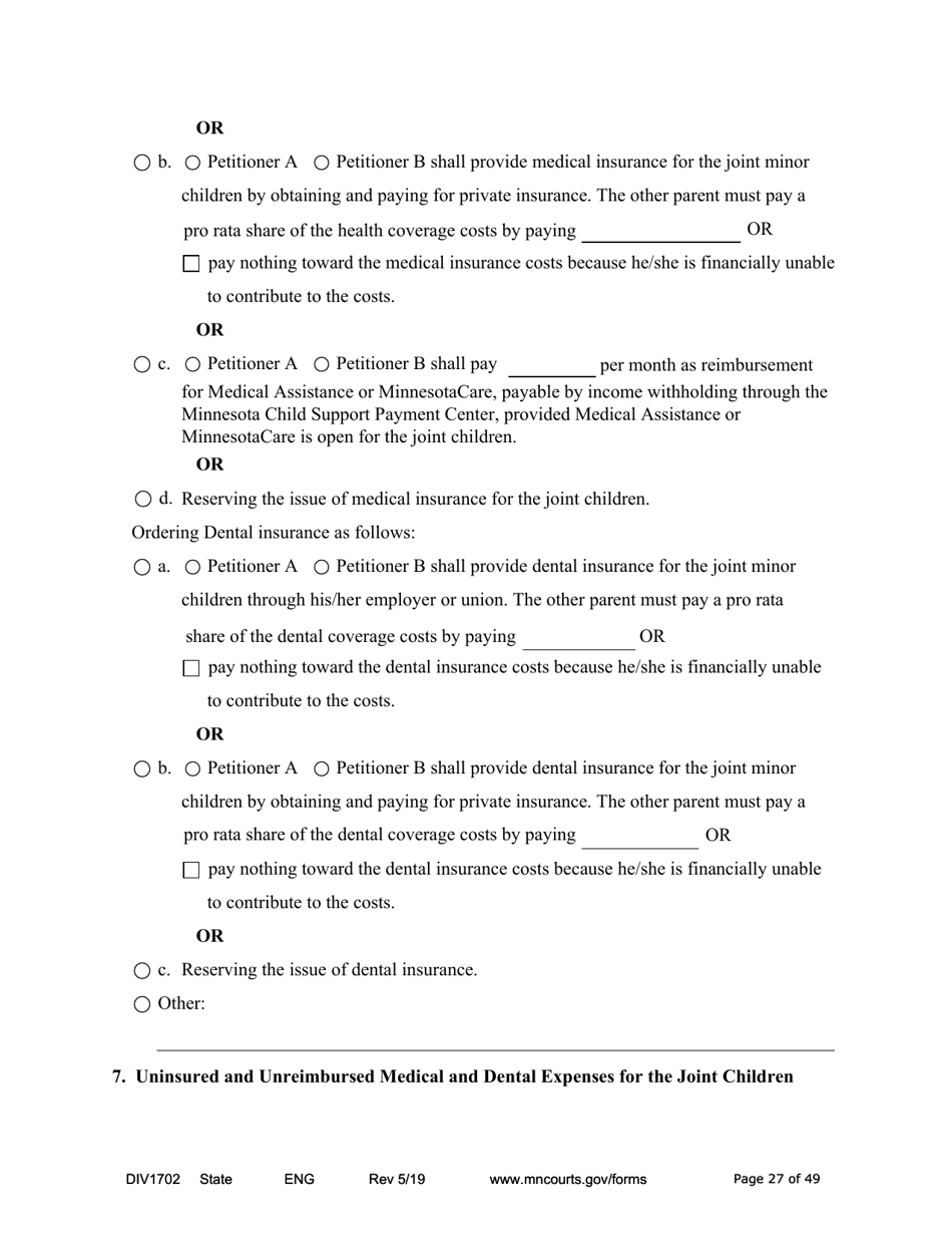 Form DIV1702 Joint Petition, Agreement, and Judgment and Decree for Marriage Dissolution With Children - Minnesota, Page 27