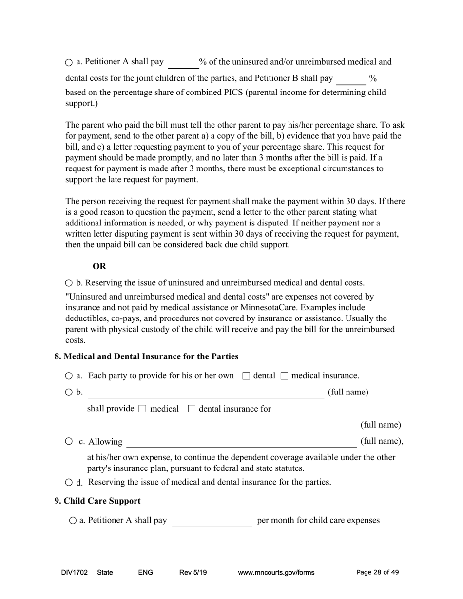 Form DIV1702 Joint Petition, Agreement, and Judgment and Decree for Marriage Dissolution With Children - Minnesota, Page 28