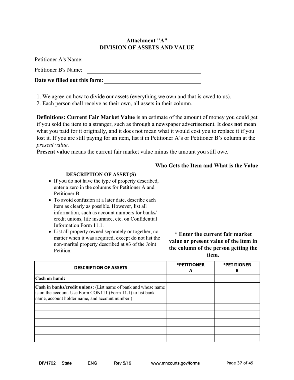 Form DIV1702 Joint Petition, Agreement, and Judgment and Decree for Marriage Dissolution With Children - Minnesota, Page 37