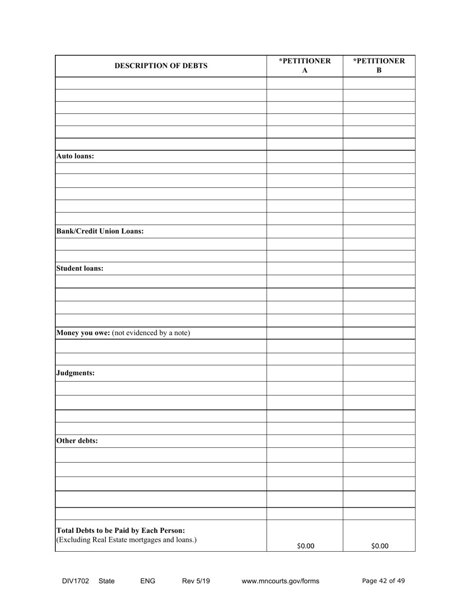 Form DIV1702 Joint Petition, Agreement, and Judgment and Decree for Marriage Dissolution With Children - Minnesota, Page 42