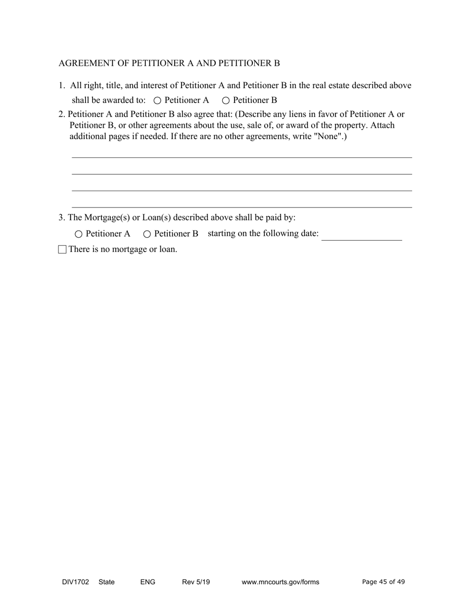 Form DIV1702 Joint Petition, Agreement, and Judgment and Decree for Marriage Dissolution With Children - Minnesota, Page 45