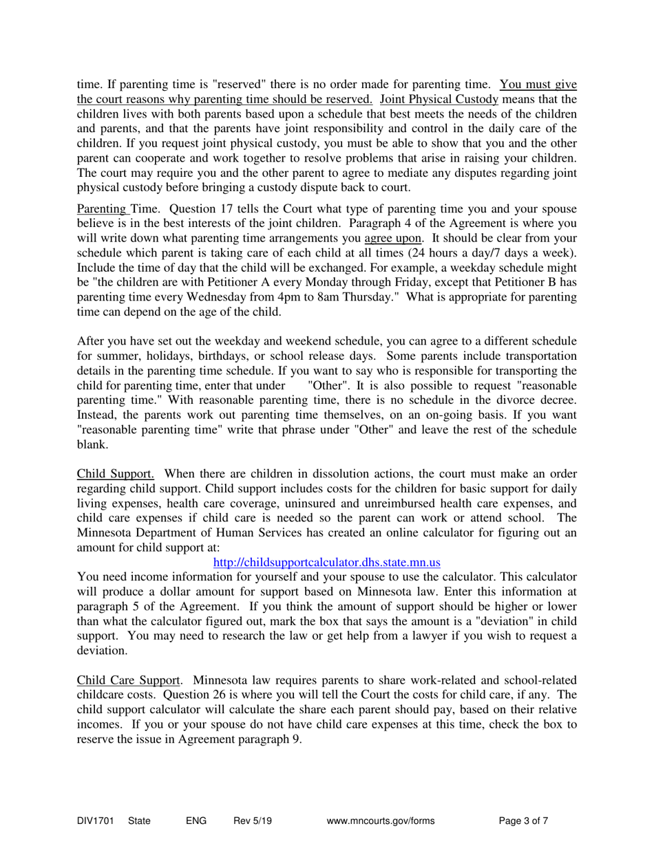Instructions for Form DIV1702 Joint Petition for Marriage Dissolution With Children - Minnesota, Page 3