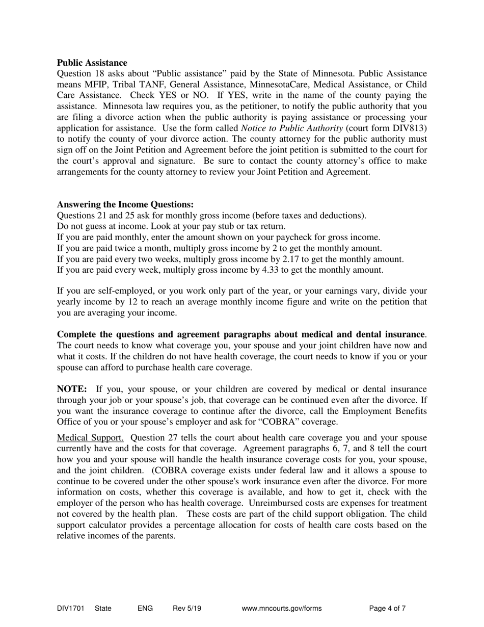 Instructions for Form DIV1702 Joint Petition for Marriage Dissolution With Children - Minnesota, Page 4