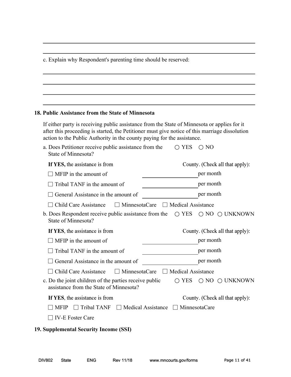 Form DIV802 Petition for Dissolution of Marriage With Children - Minnesota, Page 11