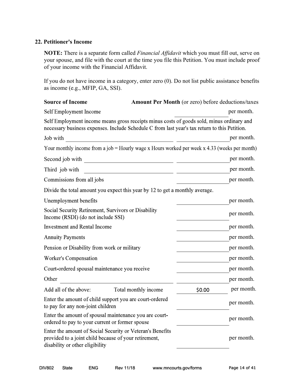 Form DIV802 Petition for Dissolution of Marriage With Children - Minnesota, Page 14