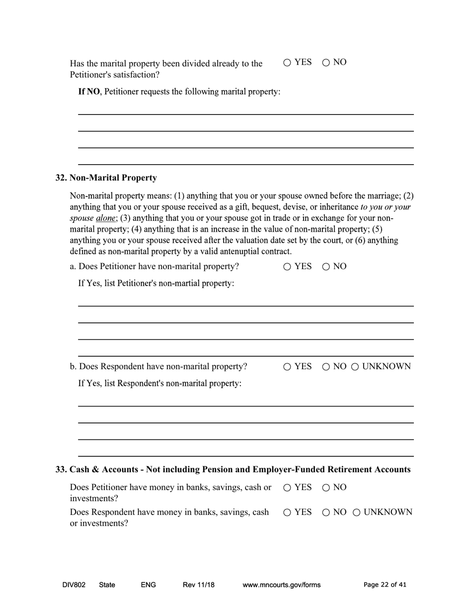 Form DIV802 Petition for Dissolution of Marriage With Children - Minnesota, Page 22