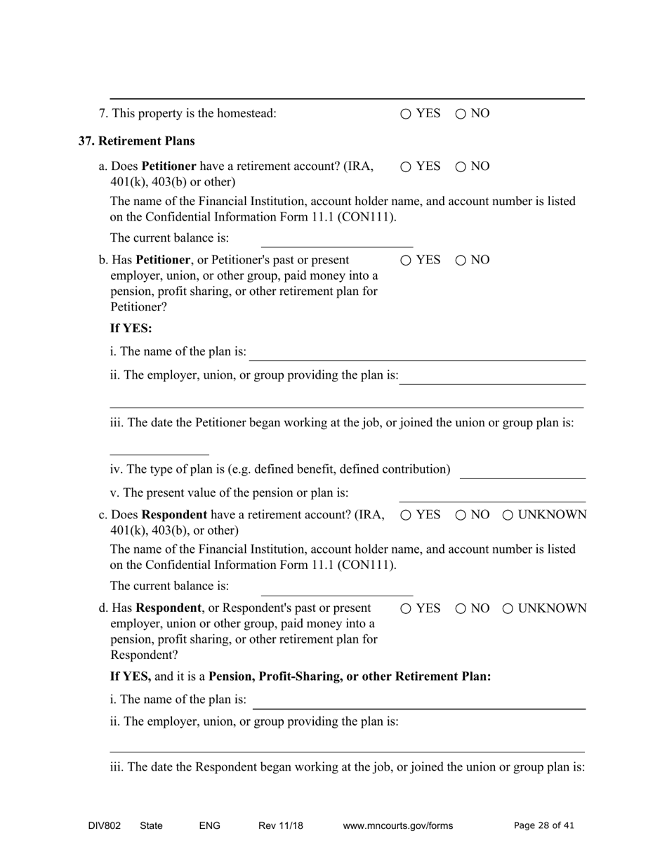 Form DIV802 Petition for Dissolution of Marriage With Children - Minnesota, Page 28