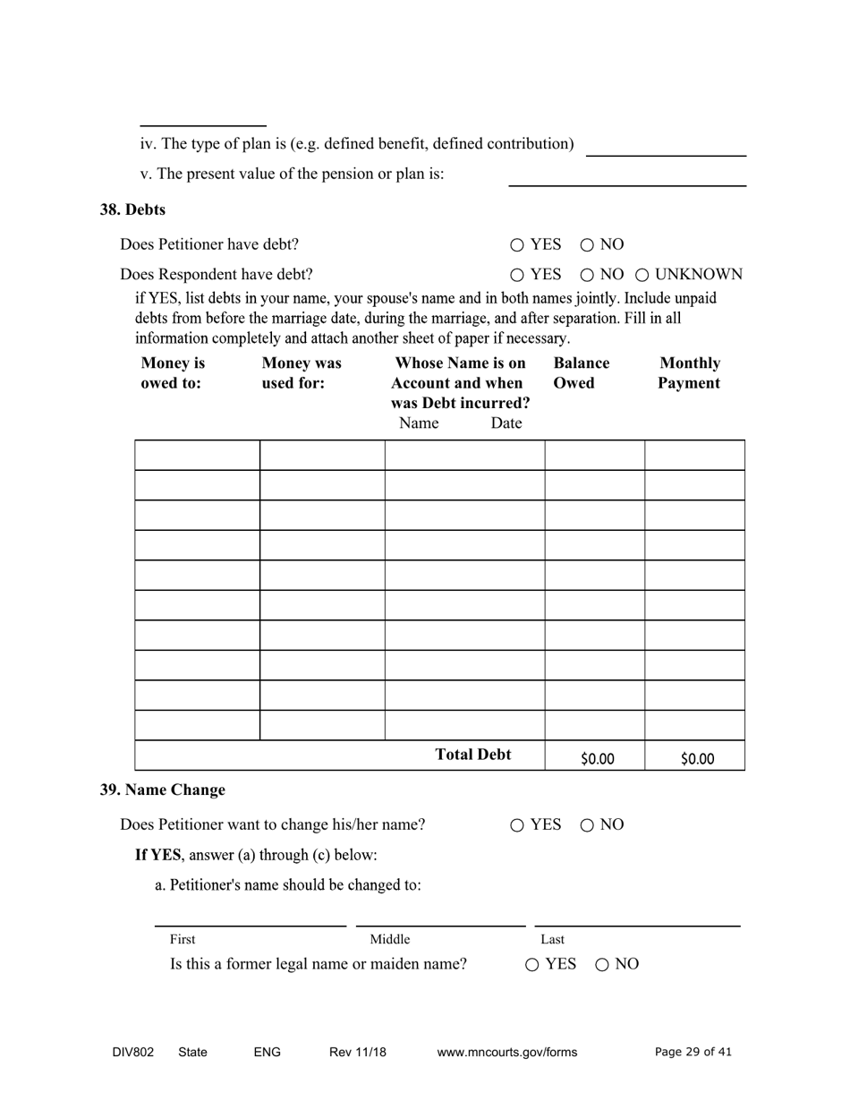 Form DIV802 Petition for Dissolution of Marriage With Children - Minnesota, Page 29