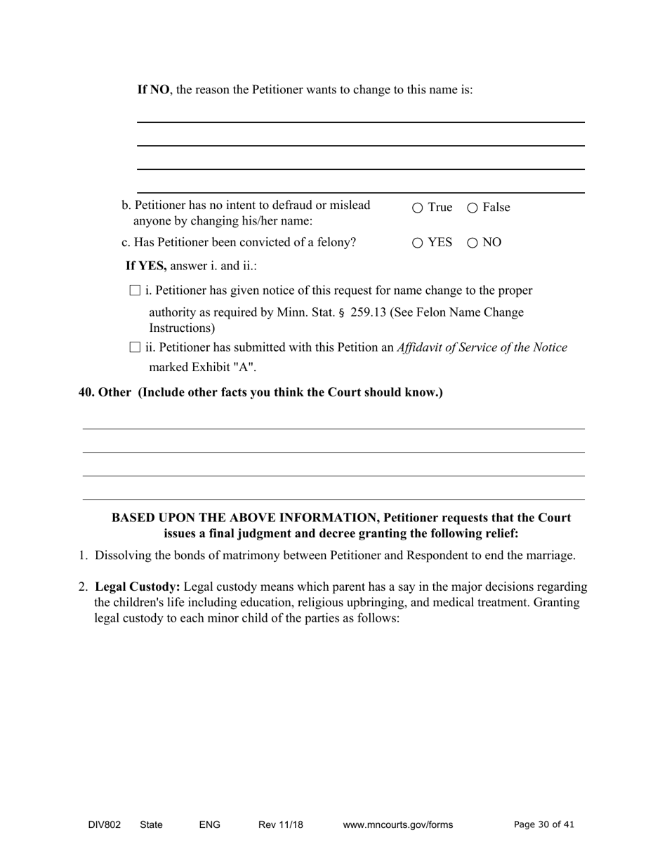 Form DIV802 Petition for Dissolution of Marriage With Children - Minnesota, Page 30