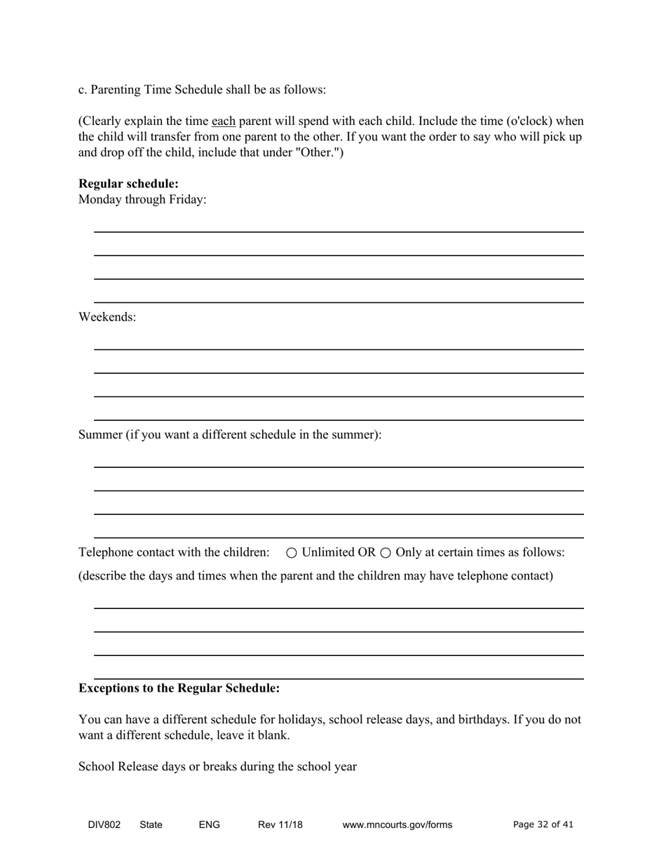 Form DIV802 Petition for Dissolution of Marriage With Children - Minnesota, Page 32