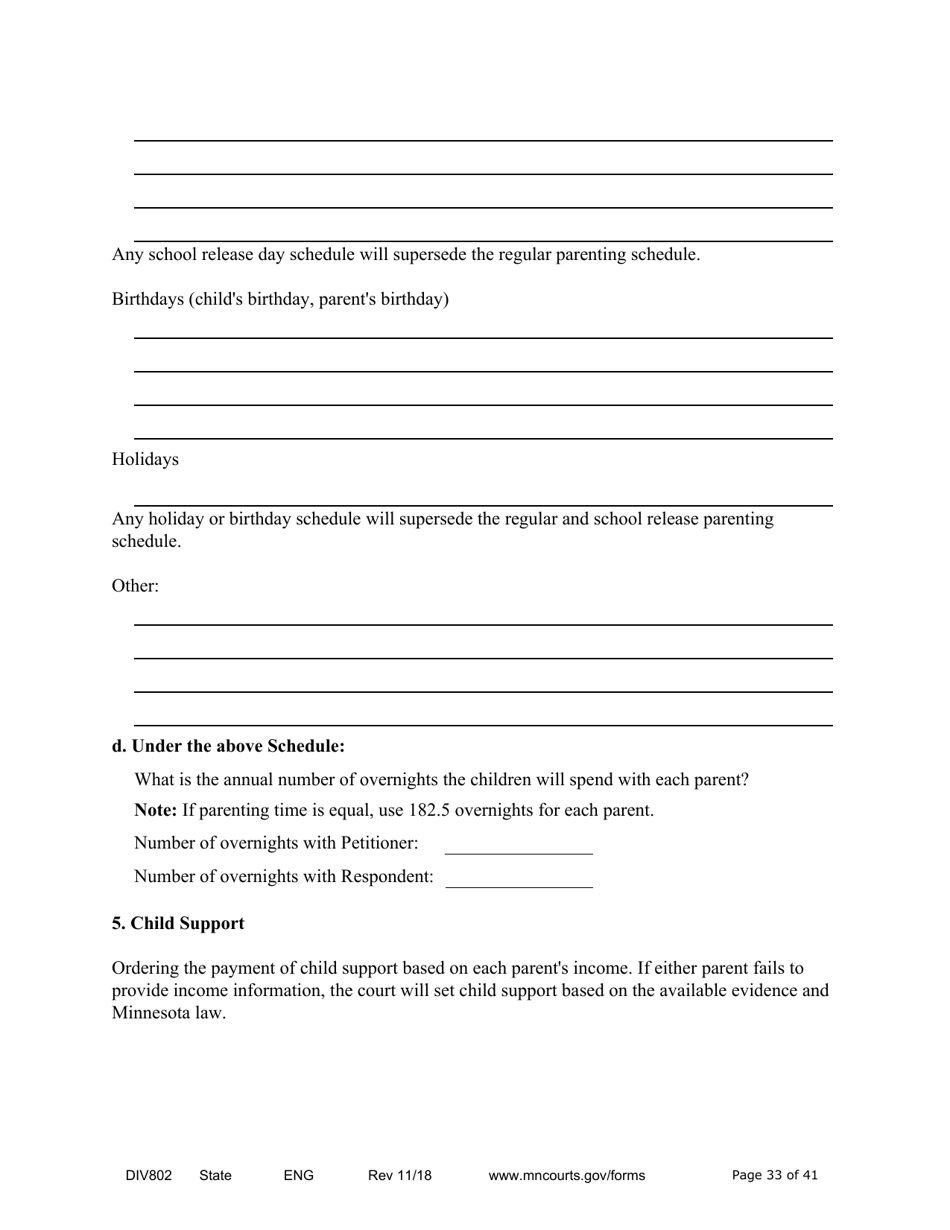 Form DIV802 Petition for Dissolution of Marriage With Children - Minnesota, Page 33