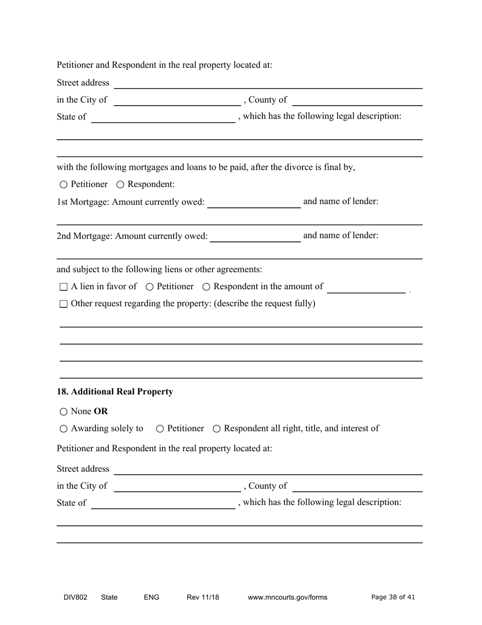 Form DIV802 Petition for Dissolution of Marriage With Children - Minnesota, Page 38