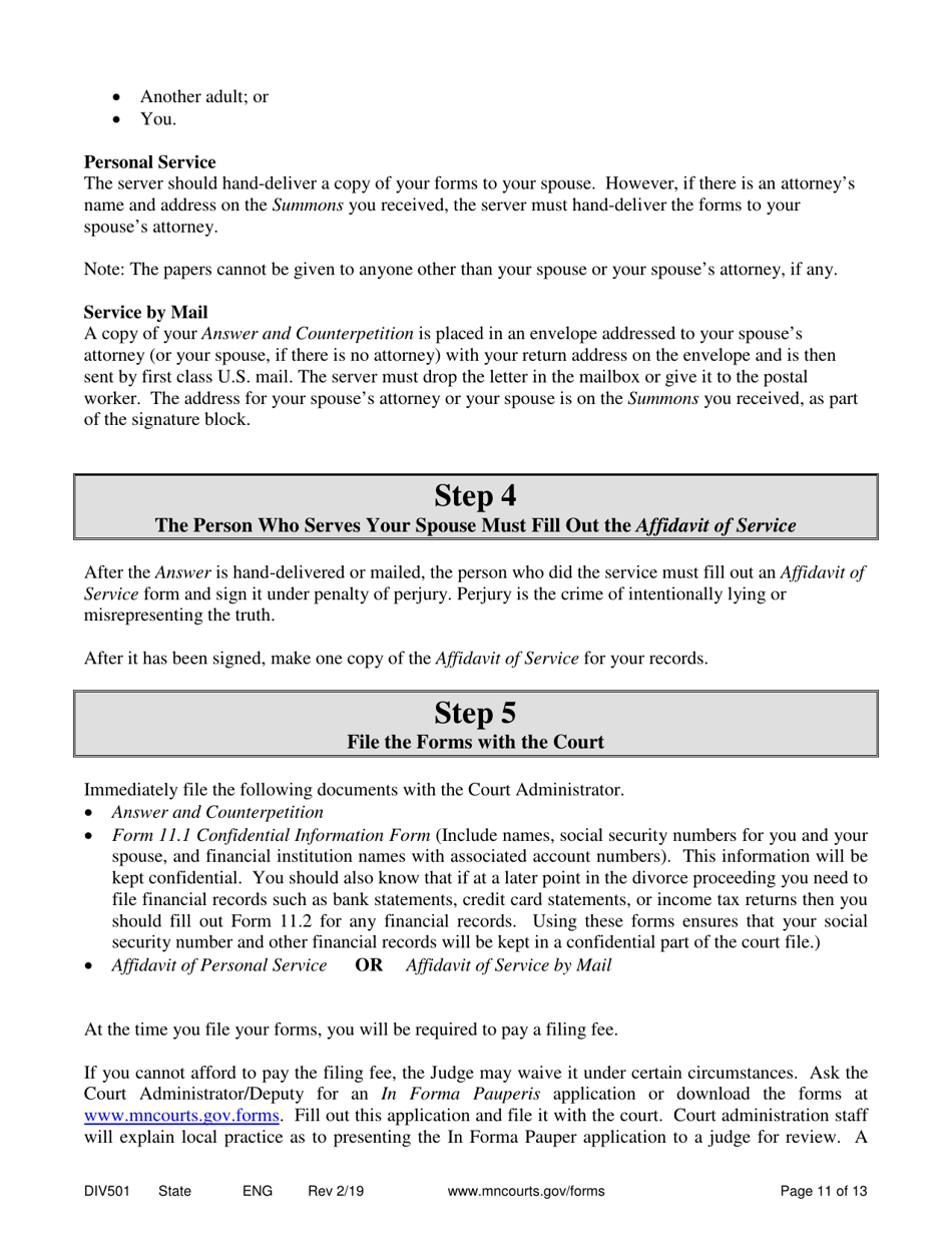 Instructions for Form DIV502 Answer and Counter Petition Without Children - Minnesota, Page 11