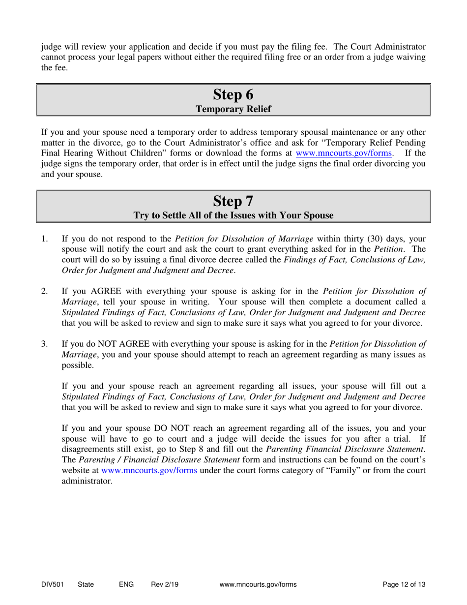 Instructions for Form DIV502 Answer and Counter Petition Without Children - Minnesota, Page 12
