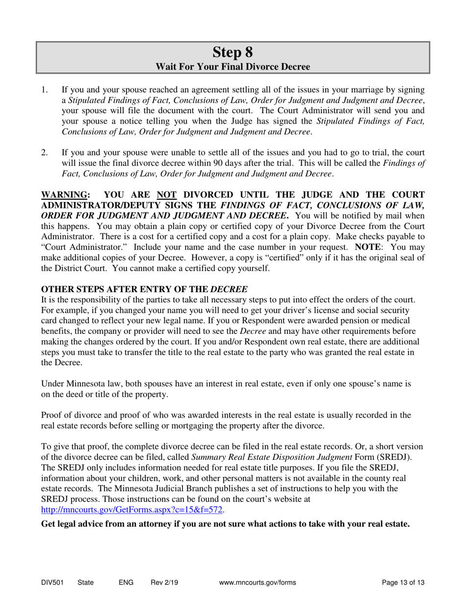 Instructions for Form DIV502 Answer and Counter Petition Without Children - Minnesota, Page 13