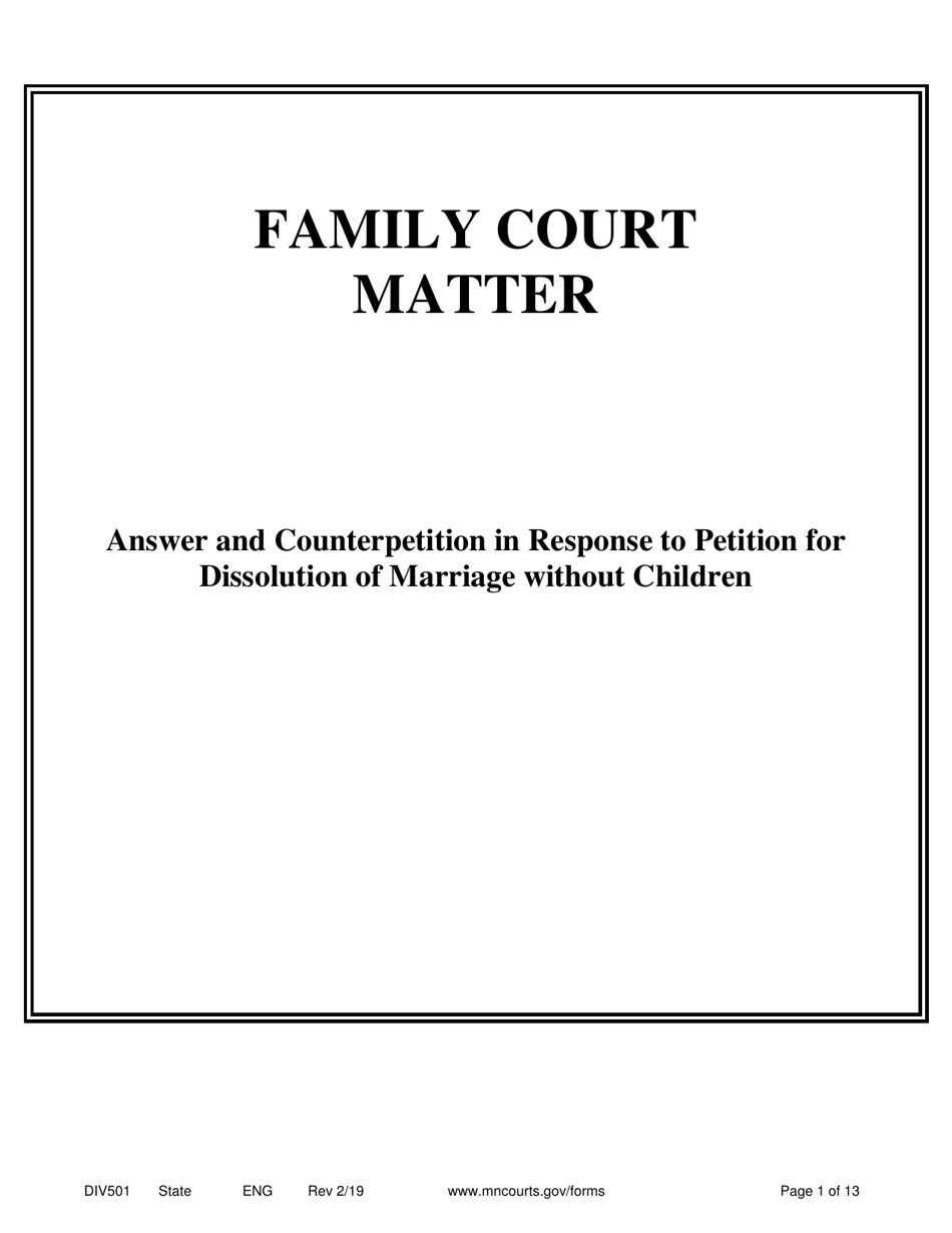 Instructions for Form DIV502 Answer and Counter Petition Without Children - Minnesota, Page 1