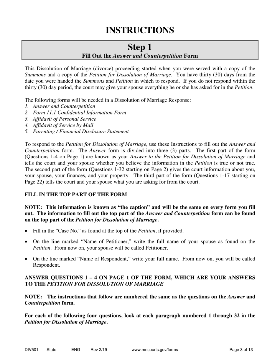 Instructions for Form DIV502 Answer and Counter Petition Without Children - Minnesota, Page 3