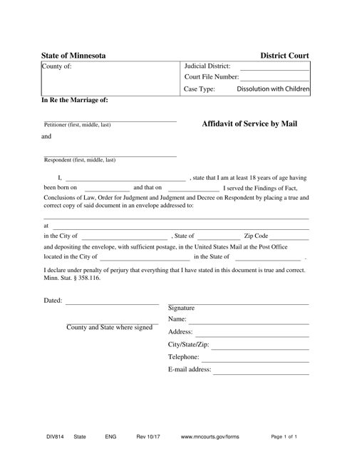 Form DIV814 Affidavit of Service by Mail - Minnesota