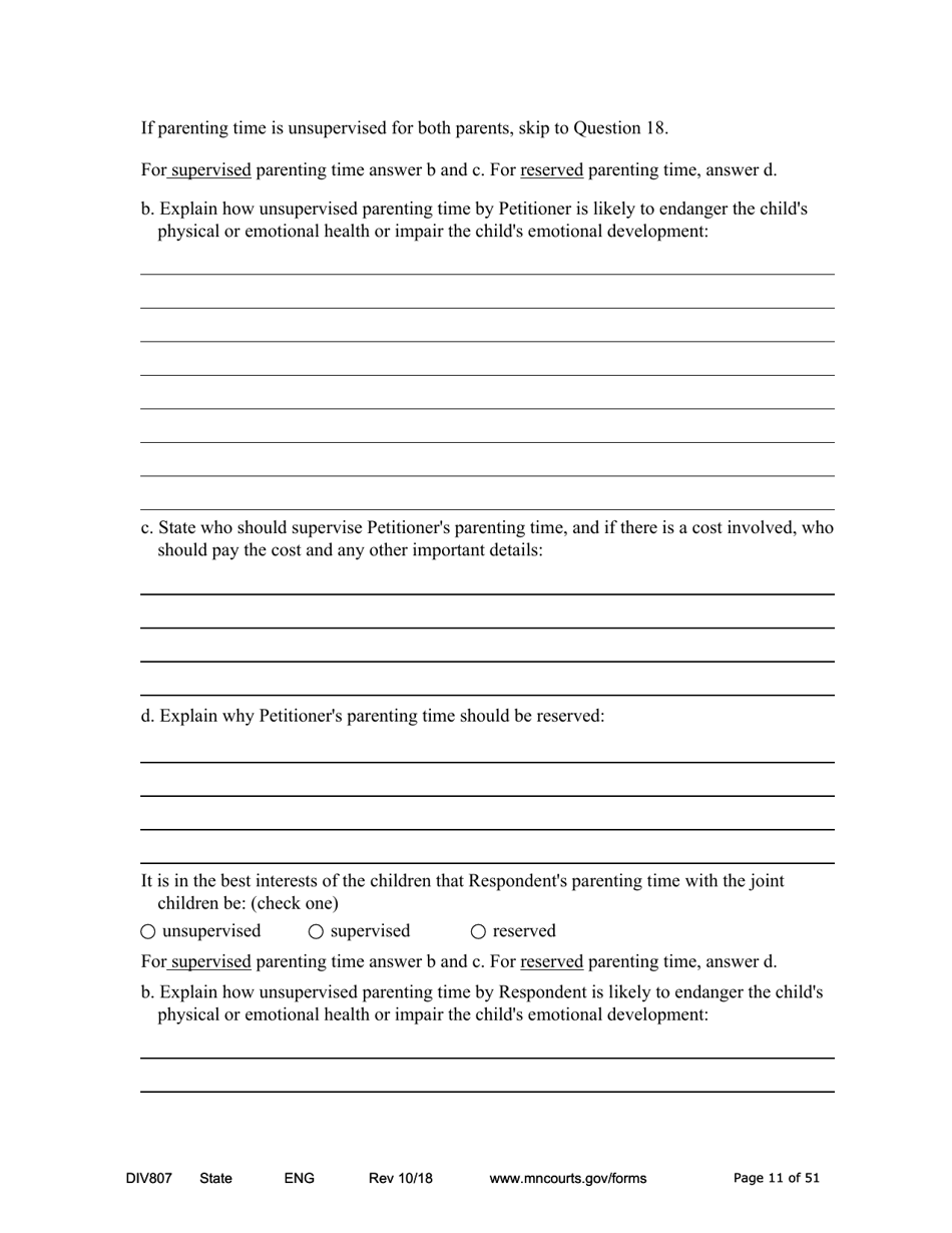 Form DIV807 Findings of Fact, Conclusions of Law, Order for Judgment, Judgment and Decree - Minnesota, Page 11