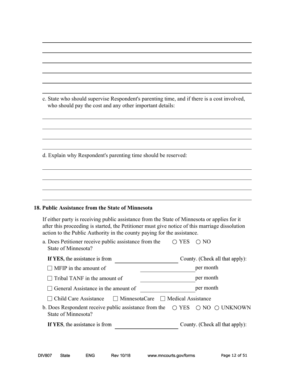 Form DIV807 Findings of Fact, Conclusions of Law, Order for Judgment, Judgment and Decree - Minnesota, Page 12