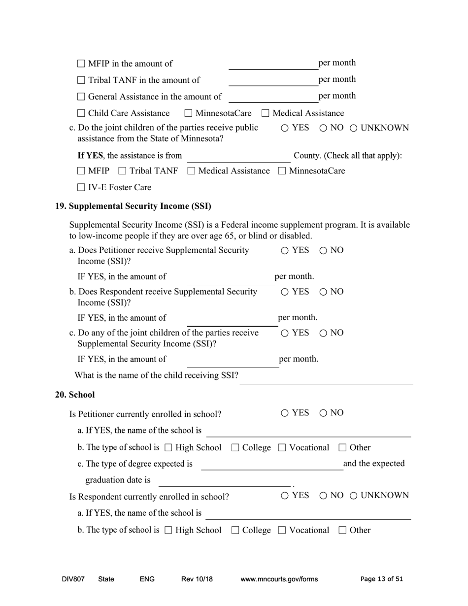 Form DIV807 Findings of Fact, Conclusions of Law, Order for Judgment, Judgment and Decree - Minnesota, Page 13