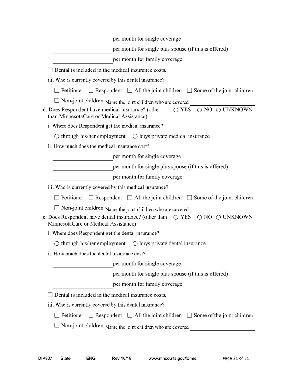 Form DIV807 Findings of Fact, Conclusions of Law, Order for Judgment, Judgment and Decree - Minnesota, Page 21
