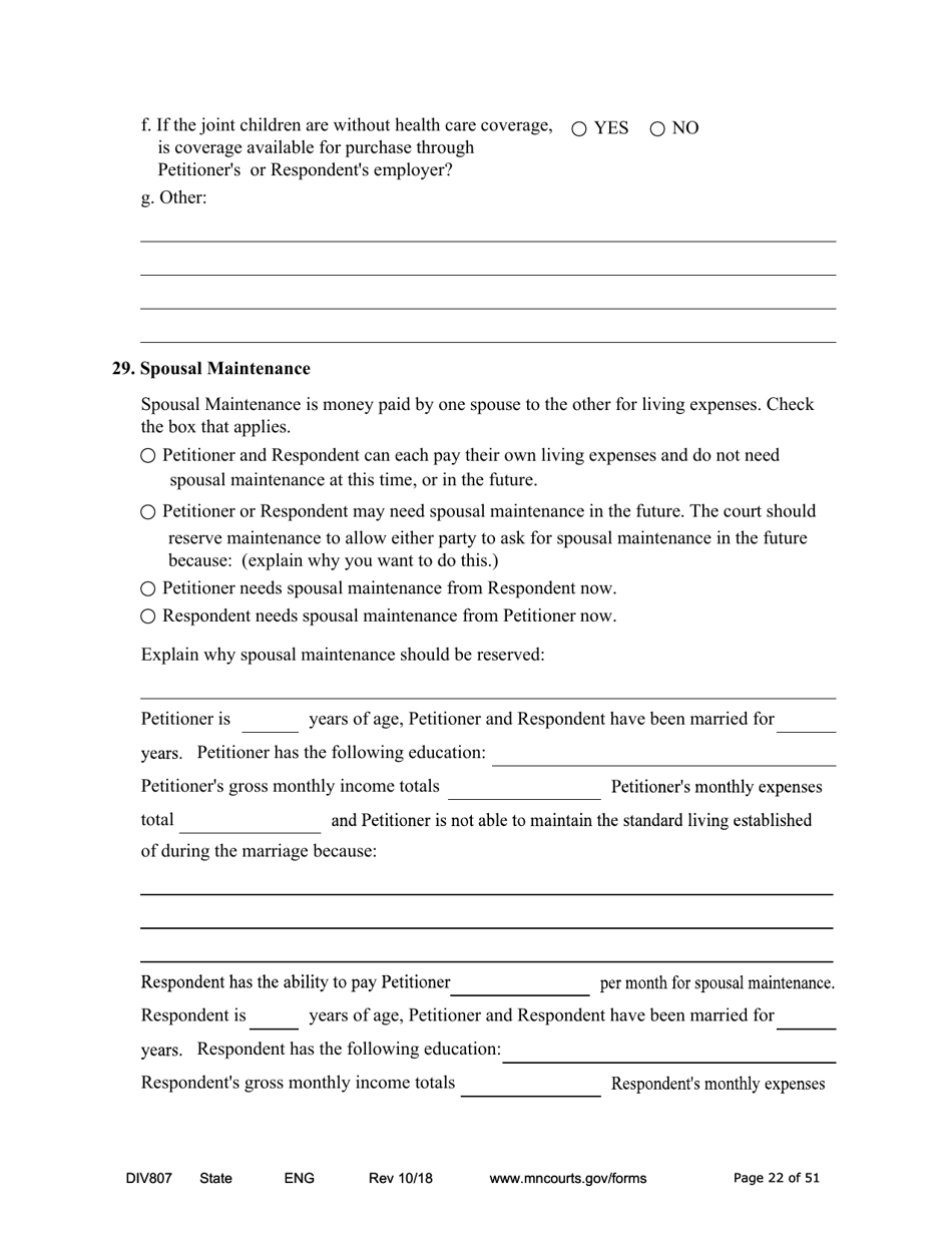 Form DIV807 Findings of Fact, Conclusions of Law, Order for Judgment, Judgment and Decree - Minnesota, Page 22