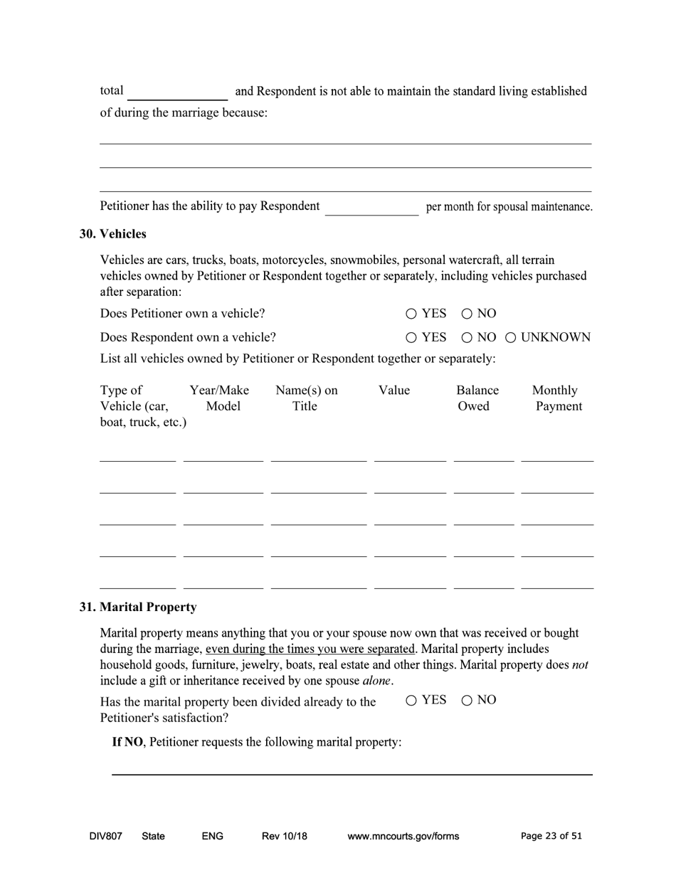 Form DIV807 Findings of Fact, Conclusions of Law, Order for Judgment, Judgment and Decree - Minnesota, Page 23