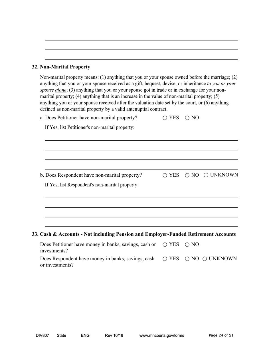 Form DIV807 Findings of Fact, Conclusions of Law, Order for Judgment, Judgment and Decree - Minnesota, Page 24