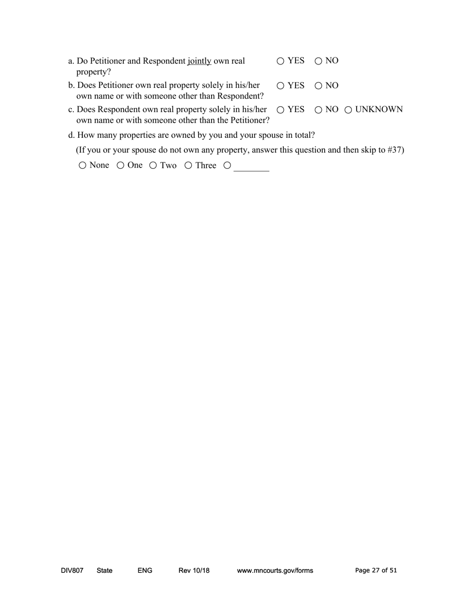 Form DIV807 Findings of Fact, Conclusions of Law, Order for Judgment, Judgment and Decree - Minnesota, Page 27