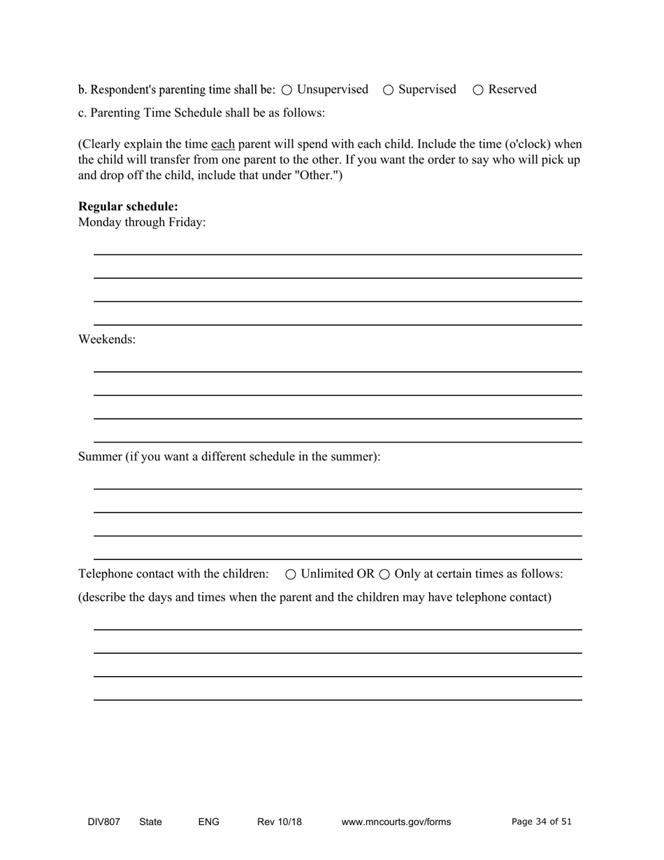 Form DIV807 Findings of Fact, Conclusions of Law, Order for Judgment, Judgment and Decree - Minnesota, Page 34