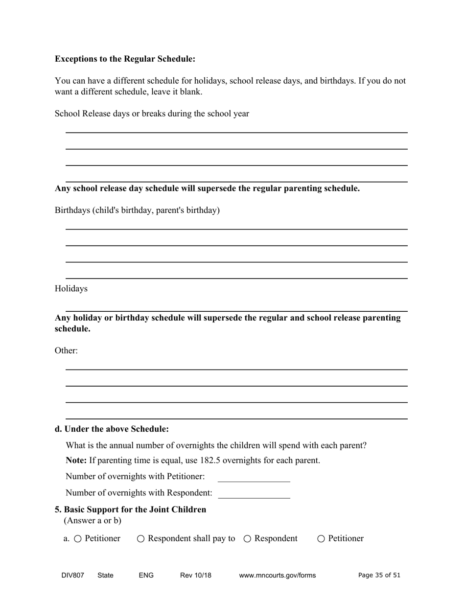 Form DIV807 Findings of Fact, Conclusions of Law, Order for Judgment, Judgment and Decree - Minnesota, Page 35