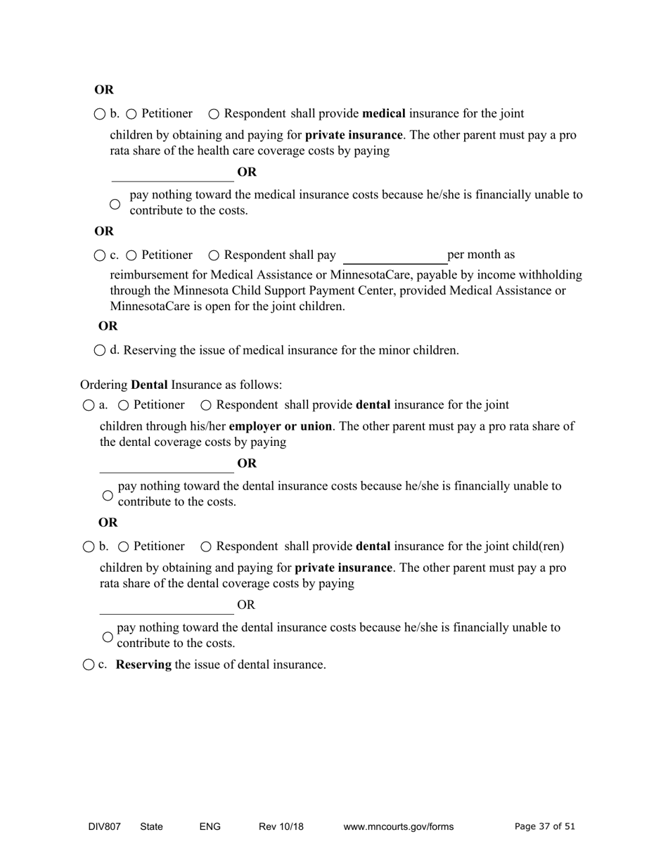 Form DIV807 Findings of Fact, Conclusions of Law, Order for Judgment, Judgment and Decree - Minnesota, Page 37