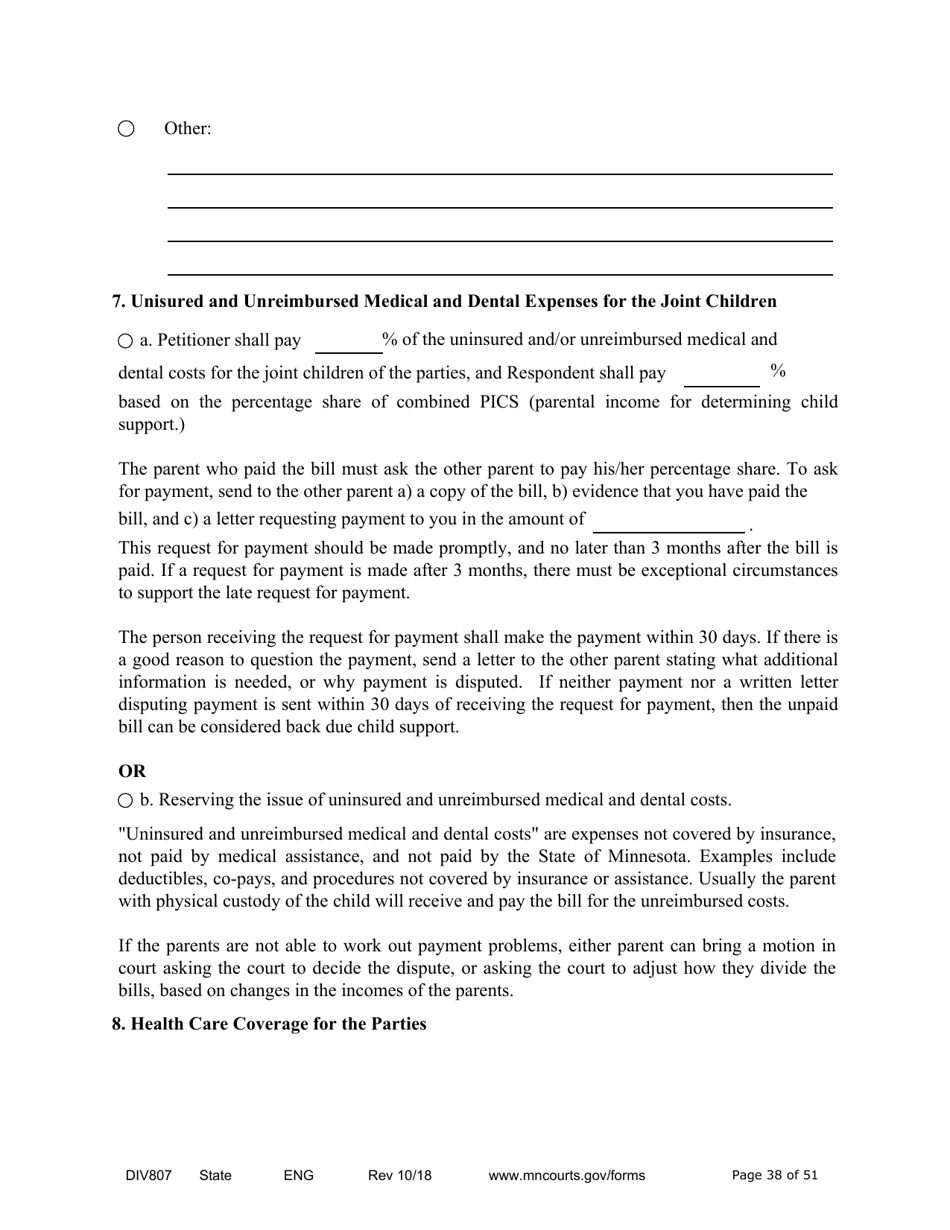 Form DIV807 Findings of Fact, Conclusions of Law, Order for Judgment, Judgment and Decree - Minnesota, Page 38