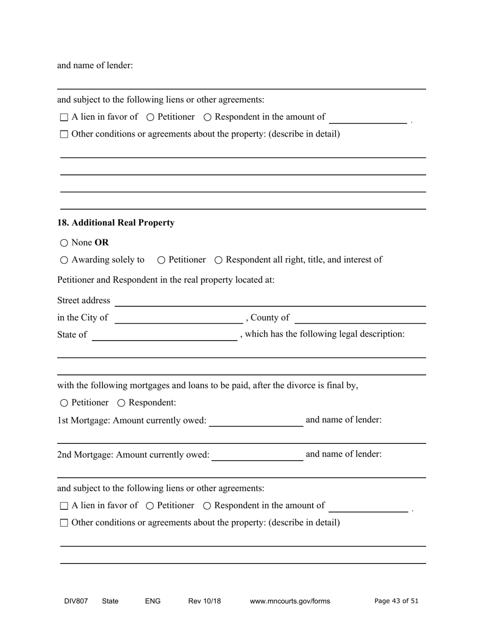 Form DIV807 Findings of Fact, Conclusions of Law, Order for Judgment, Judgment and Decree - Minnesota, Page 43
