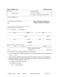 Form DIV1002 Notice of Motion and Motion for Temporary Relief With Children - Minnesota