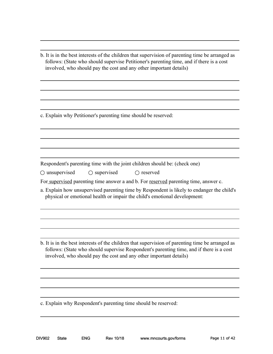 Form DIV902 Answer and Counterpetition for Dissolution of Marriage With Children - Minnesota, Page 11