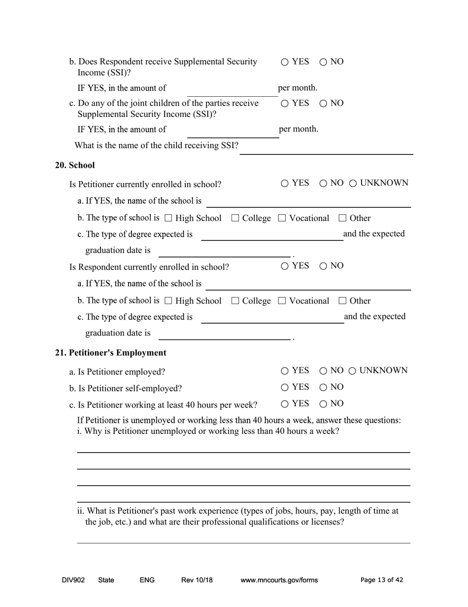 Form DIV902 Answer and Counterpetition for Dissolution of Marriage With Children - Minnesota, Page 13
