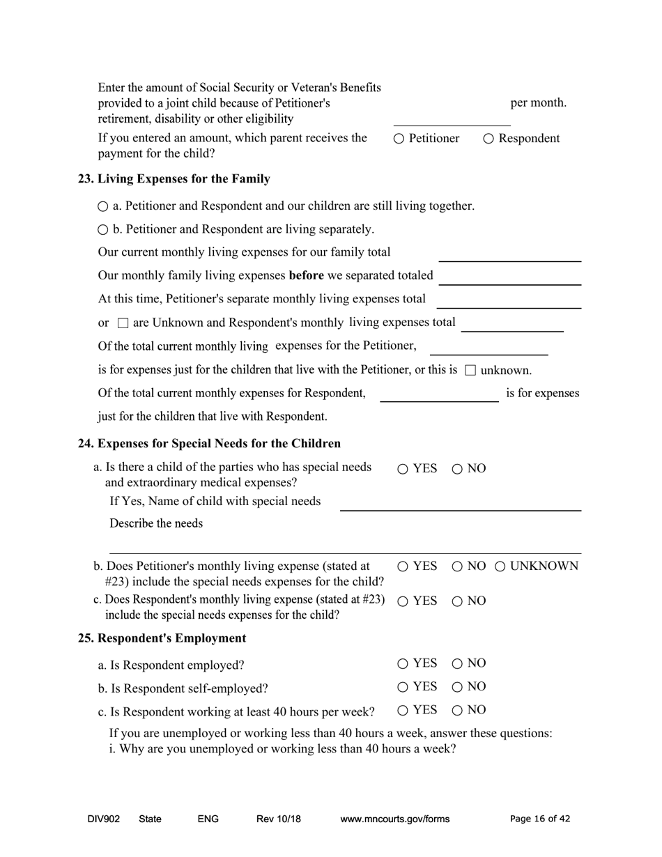 Form DIV902 Answer and Counterpetition for Dissolution of Marriage With Children - Minnesota, Page 16