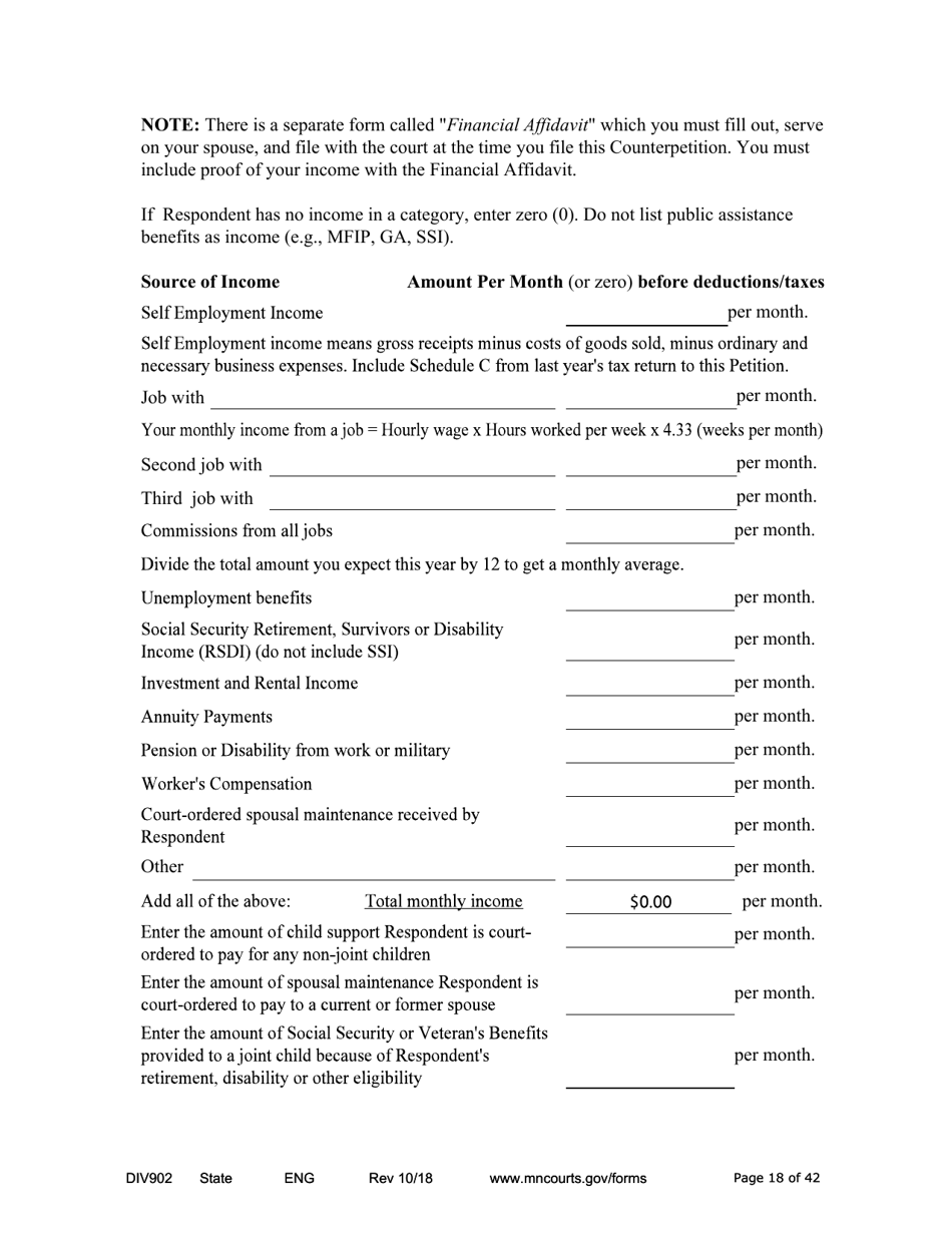 Form DIV902 Answer and Counterpetition for Dissolution of Marriage With Children - Minnesota, Page 18