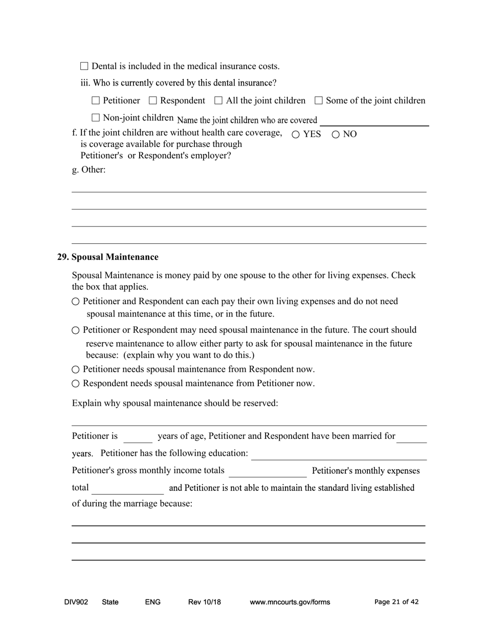 Form DIV902 Answer and Counterpetition for Dissolution of Marriage With Children - Minnesota, Page 21