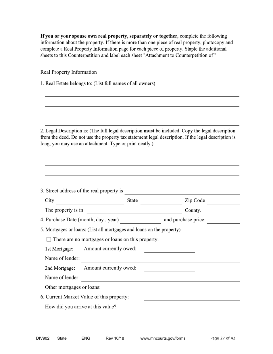 Form DIV902 Answer and Counterpetition for Dissolution of Marriage With Children - Minnesota, Page 27