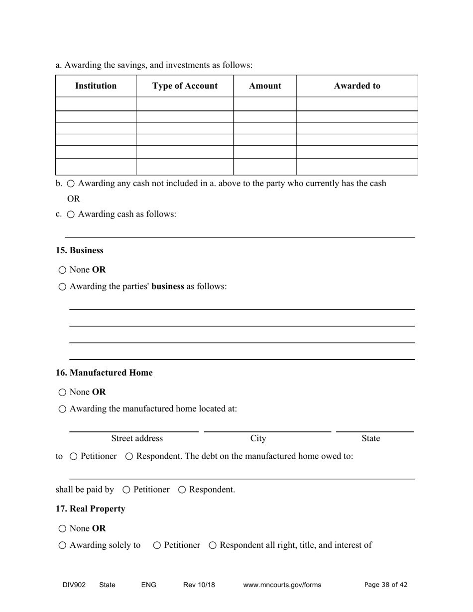 Form DIV902 Answer and Counterpetition for Dissolution of Marriage With Children - Minnesota, Page 38