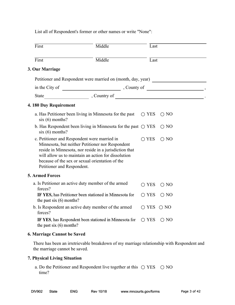 Form DIV902 Answer and Counterpetition for Dissolution of Marriage With Children - Minnesota, Page 3