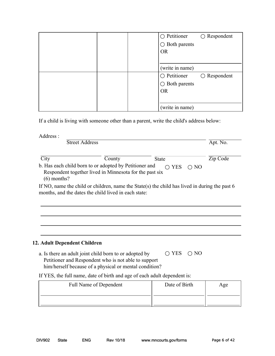 Form DIV902 Answer and Counterpetition for Dissolution of Marriage With Children - Minnesota, Page 6