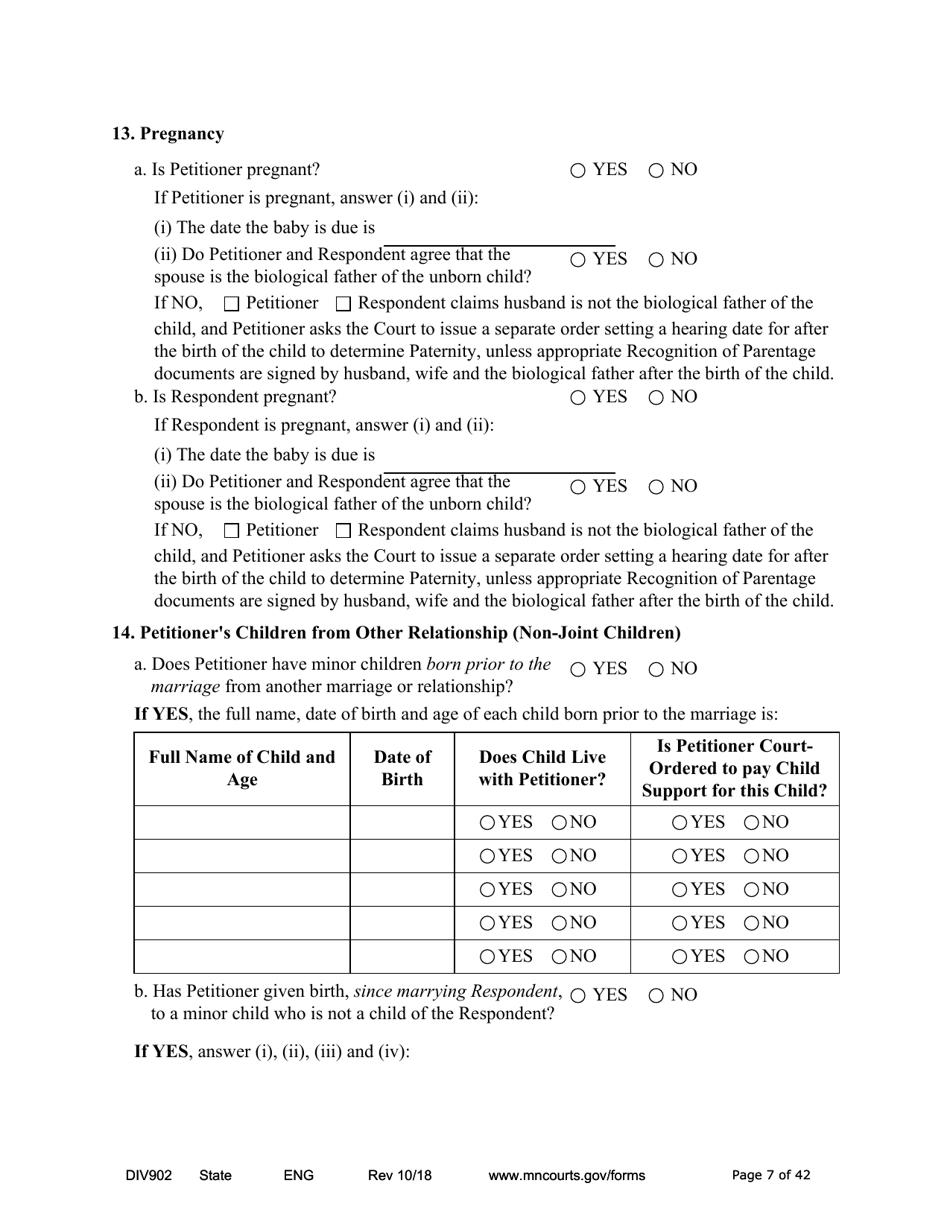Form DIV902 Answer and Counterpetition for Dissolution of Marriage With Children - Minnesota, Page 7