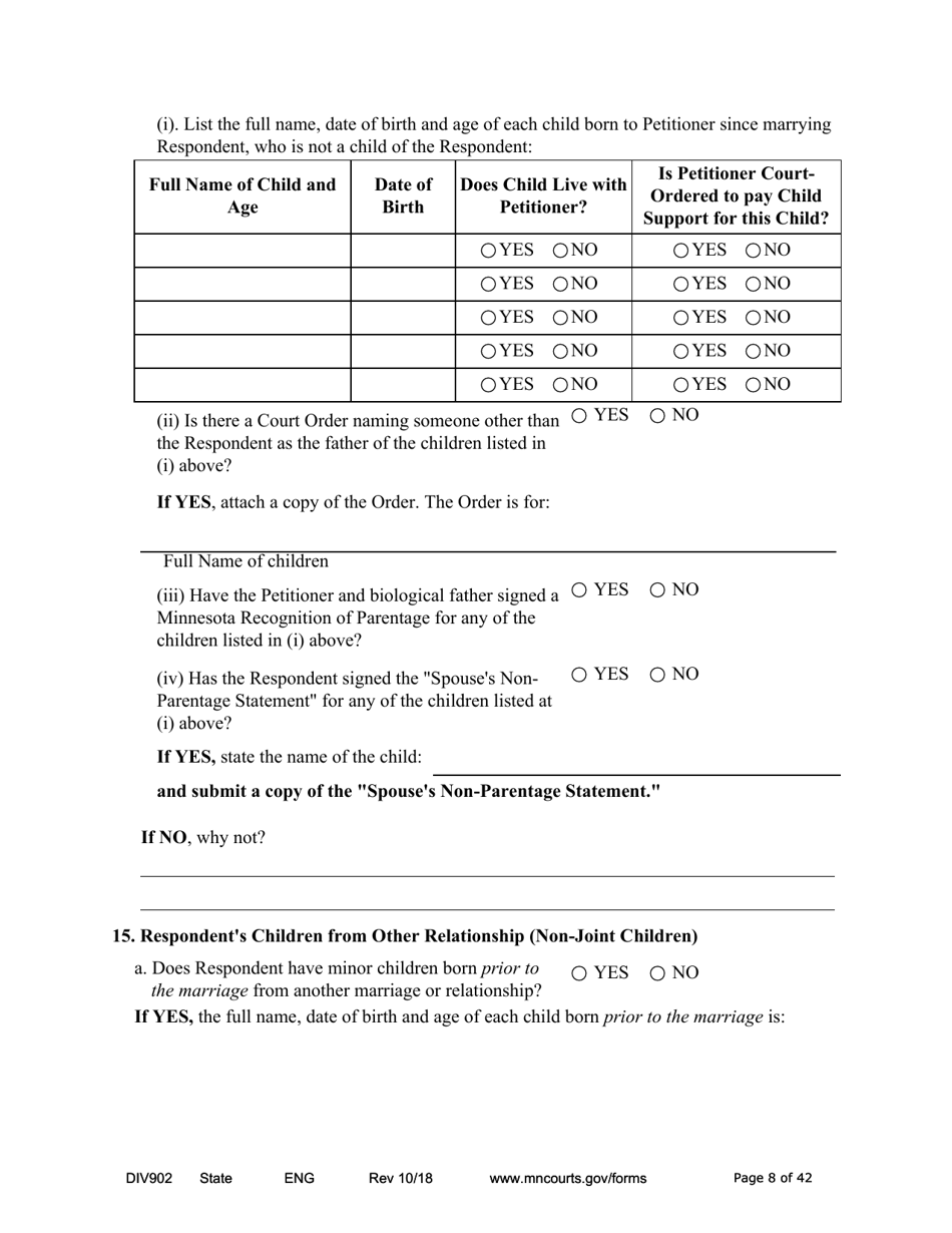 Form DIV902 Answer and Counterpetition for Dissolution of Marriage With Children - Minnesota, Page 8